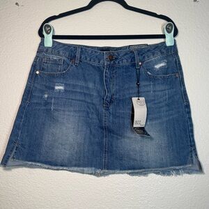 1822 Denim Blue Distressed Mini Skirt